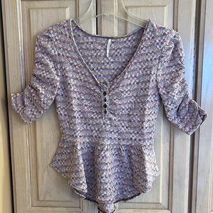 Free People lavender textured knit peplum top